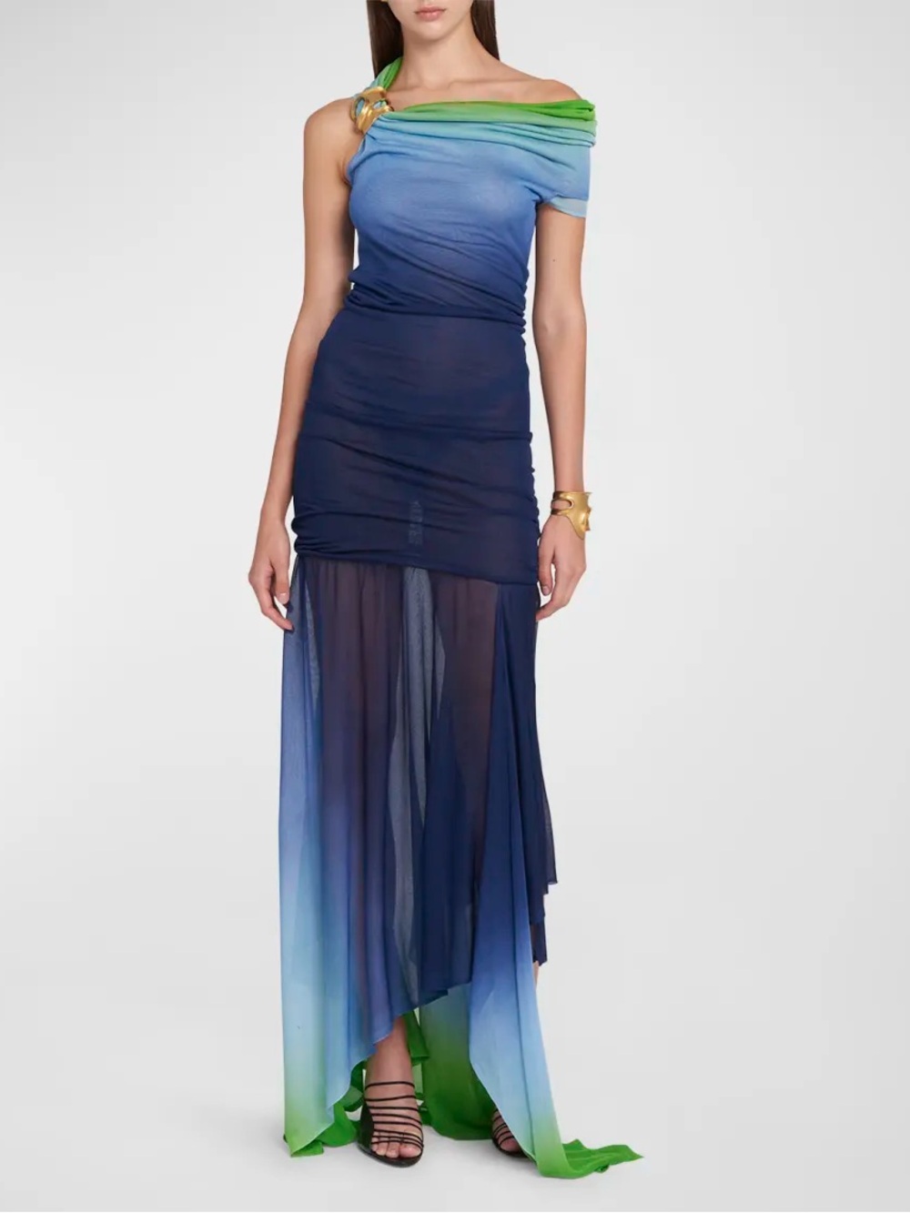 FERRAGAMO OMBRÉ ASYMMETRIC MAXI DRESS